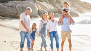 Family on beach with life insurance in Galveston, TX